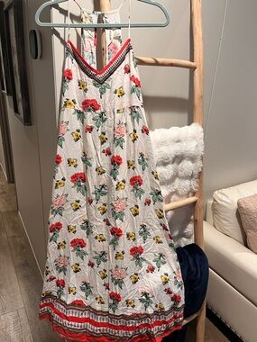 H&M White Maxi Dress with Red, Pink & Yellow Floral Pattern